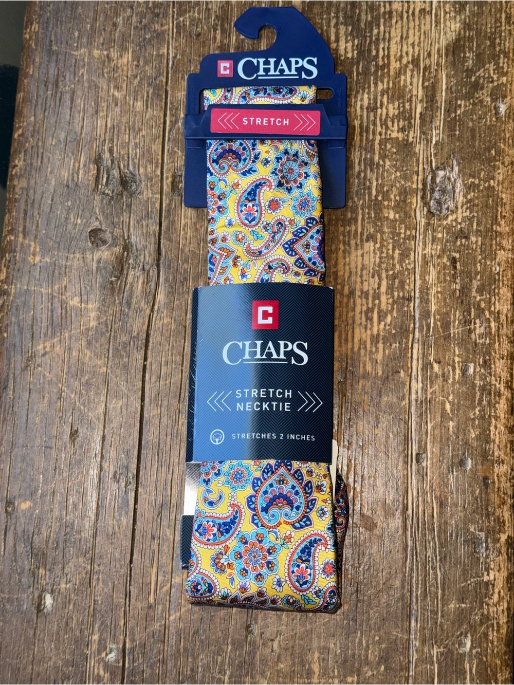 NEW Chaps Men's Pure Silk Tie Paisley Stretch Necktie Yellow & Blue Retail $42